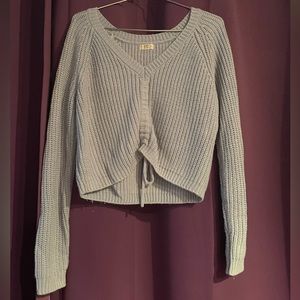 Blue tie front knit sweater